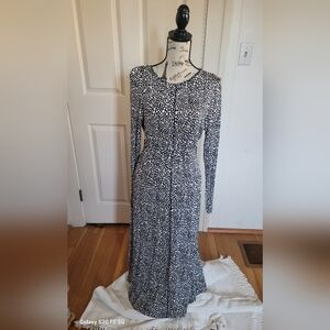 Boden Size 12 Black And White Print Belted Knit Long Sleeve Dress